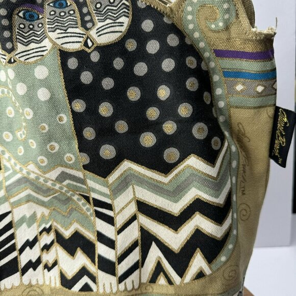 Laurel Burch 3 cat Canvas Tote shoulder Bag tan black white vintage 1990's Women - Picture 4 of 8